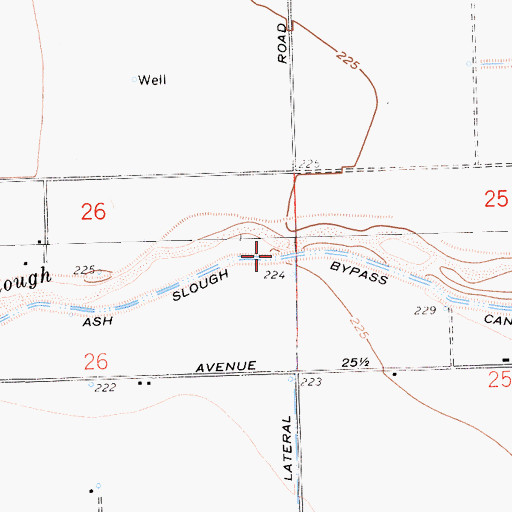 Topographic Map of Ash Slough Bypass Canal, CA