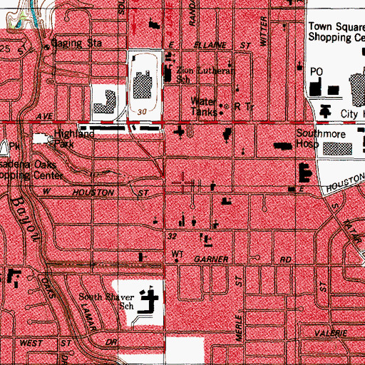 Topographic Map of Pasadena Fire Protection Service, TX