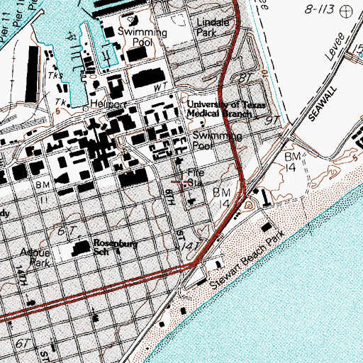 Topographic Map of Galveston Fire Department Station 2, TX