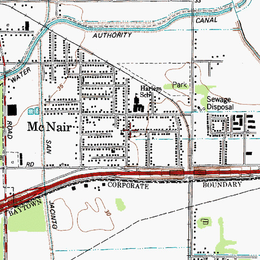 Topographic Map of McNair Volunteer Fire Department, TX