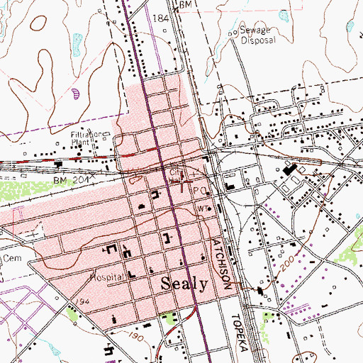 Topographic Map of Sealy Fire Department, TX