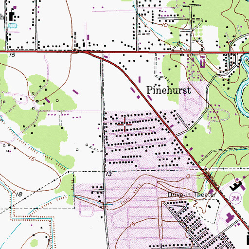 Topographic Map of Pinehurst Volunteer Fire Department, TX