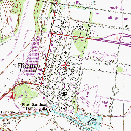 Topographic Map of Hidalgo Fire Department, TX