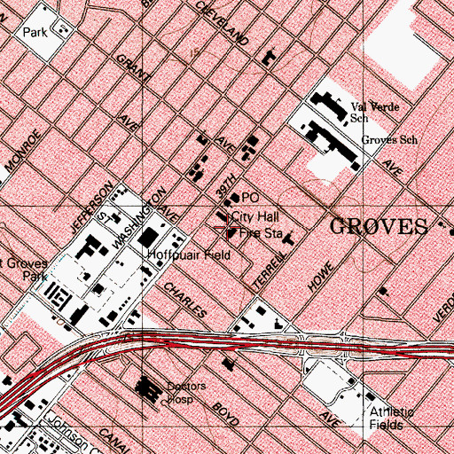 Topographic Map of Groves Fire Department, TX