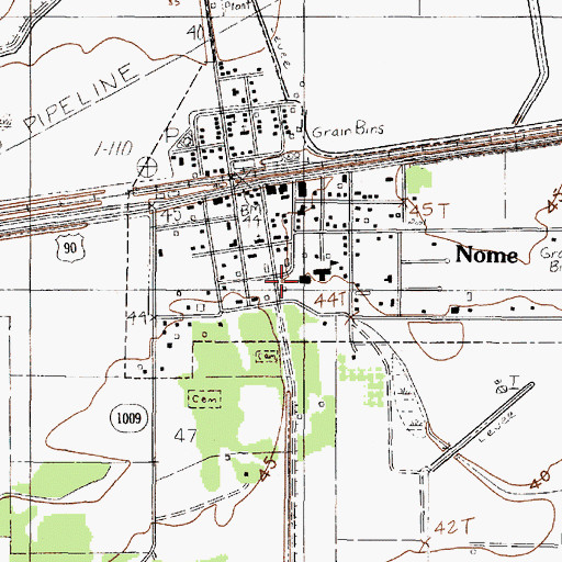 Topographic Map of Nome Fire Department, TX
