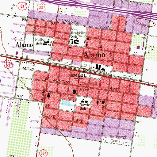 Topographic Map of Alamo Fire Department Station 1, TX