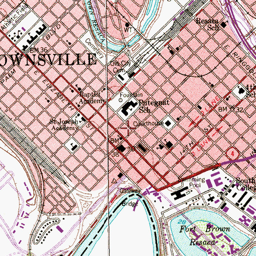 Topographic Map of Brownsville Fire Department Station 1, TX