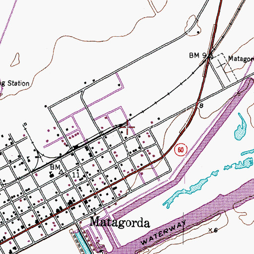 Topographic Map of Matagorda Volunteer Fire Department, TX