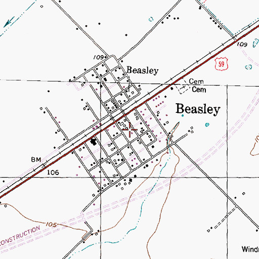 Topographic Map of Beasley Volunteer Fire Department, TX