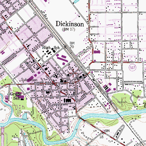 Topographic Map of Dickinson Volunteer Fire Department Station 1, TX