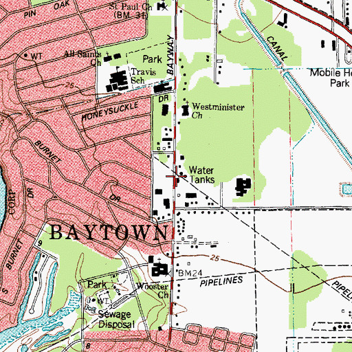 Topographic Map of Baytown Fire and Rescue Station 5, TX