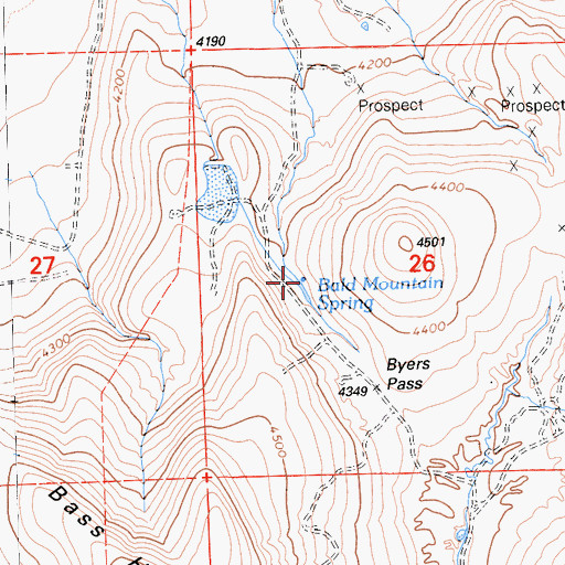 Topographic Map of Bald Mountain Spring, CA