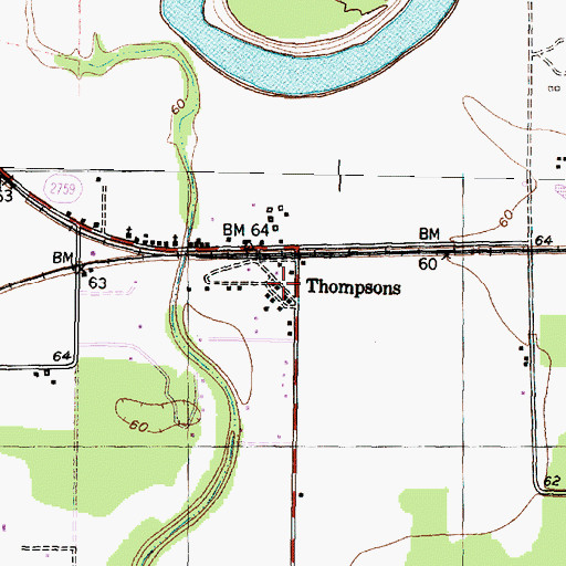 Topographic Map of Thompson Volunteer Fire Department, TX
