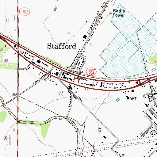 Topographic Map of Stafford Volunteer Fire Department Station 1, TX