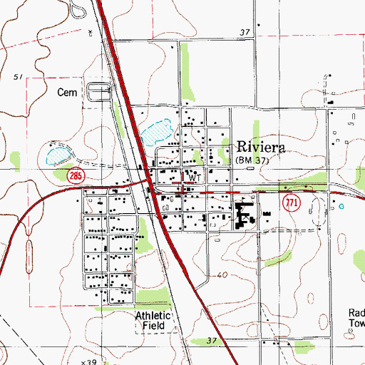 Topographic Map of Riviera Volunteer Fire Department, TX