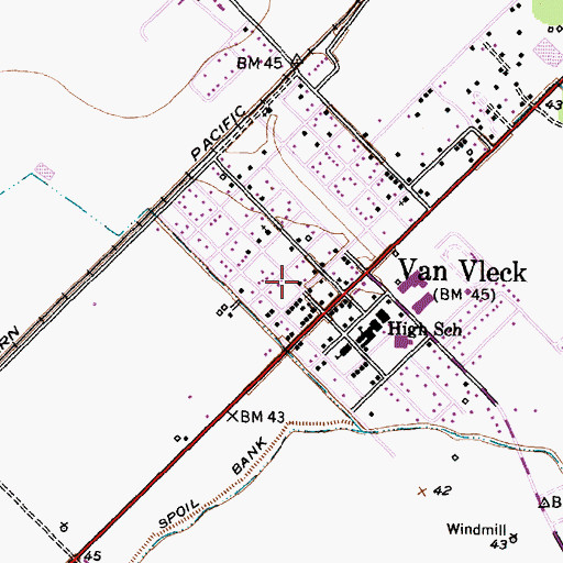 Topographic Map of Van Vleck Volunteer Fire Department, TX