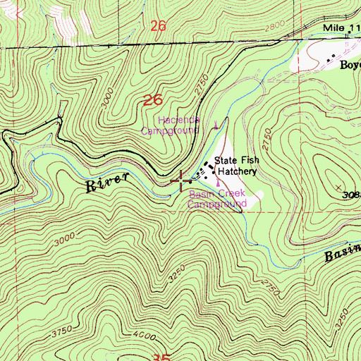 Topographic Map of Basin Creek, CA