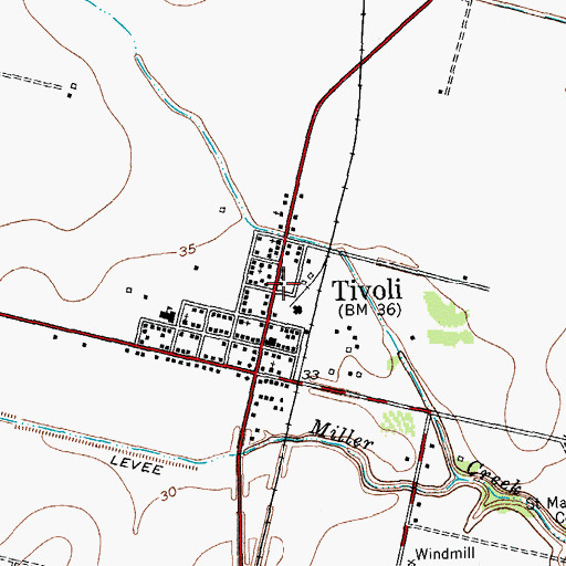 Topographic Map of Tivoli Volunteer Fire Department, TX
