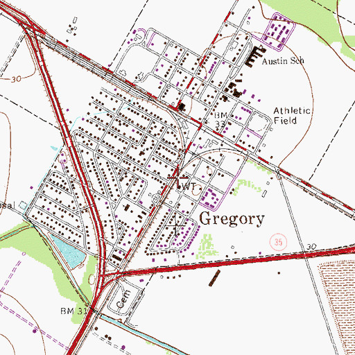 Topographic Map of Gregory Volunteer Fire Department, TX