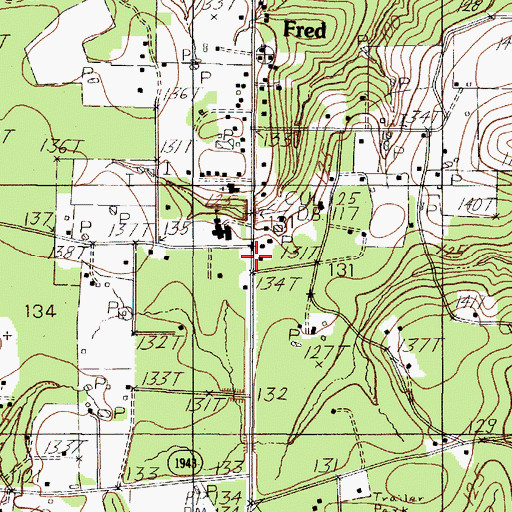 Topographic Map of Fred Volunteer Fire Department, TX