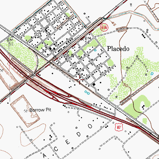 Topographic Map of Placedo Volunteer Fire Department, TX