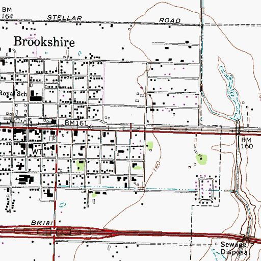 Topographic Map of Brookshire Volunteer Fire Department, TX