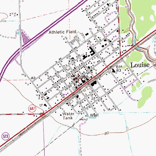 Topographic Map of Louise Volunteer Fire Department, TX