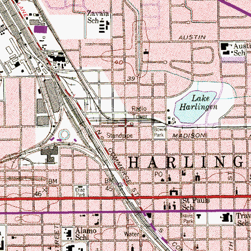 Topographic Map of Harlingen Fire Department Station 1, TX