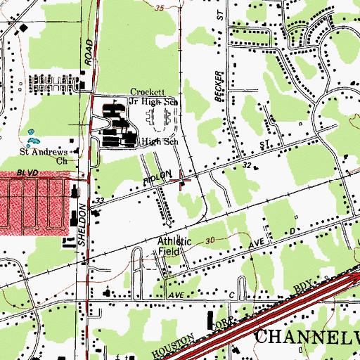 Topographic Map of Channelview Volunteer Fire Department Station 2, TX