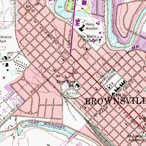 Topographic Map of Brownsville Fire Department Station 2, TX
