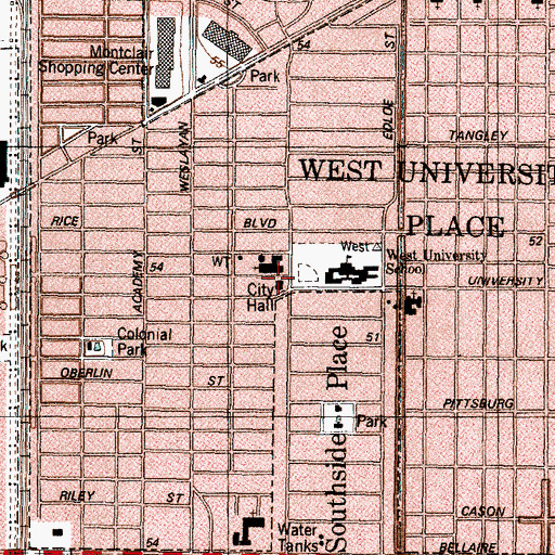 Topographic Map of West University Place Fire Department, TX