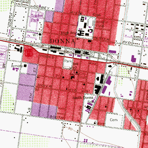 Topographic Map of Donna Volunteer Fire Department, TX