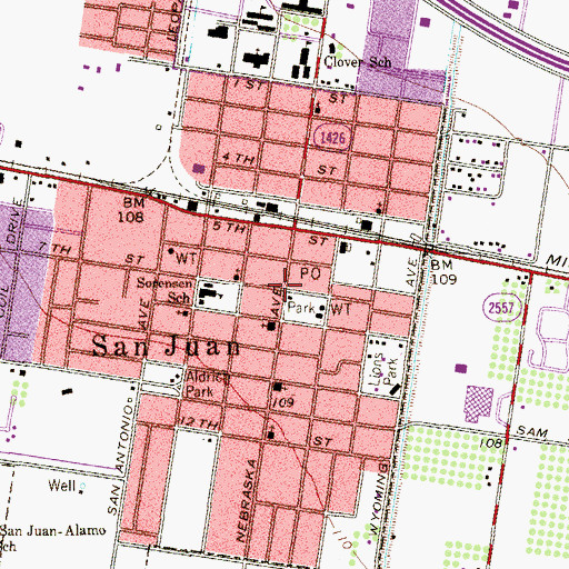 Topographic Map of San Juan Fire Department Station 1, TX