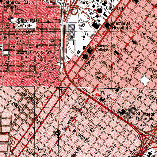 Topographic Map of Houston Fire Station 8, TX