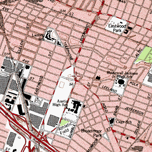 Topographic Map of Houston Fire Department / Emergency Medical Services Station 18, TX