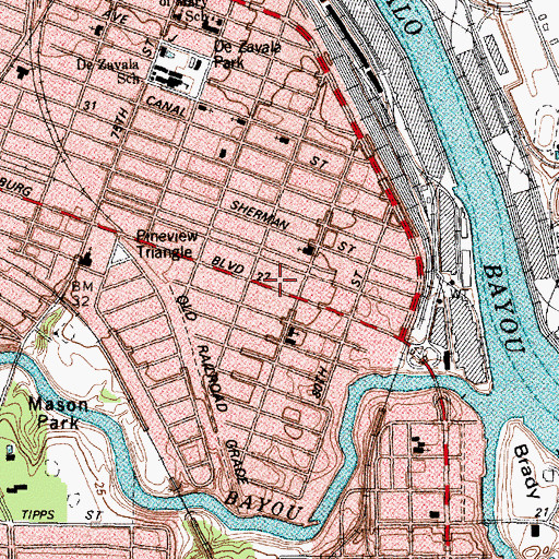 Topographic Map of Houston Fire Department Station 22, TX