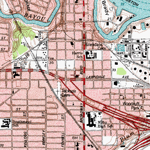 Topographic Map of Houston Fire Department / Emergency Medical Services Station 23, TX