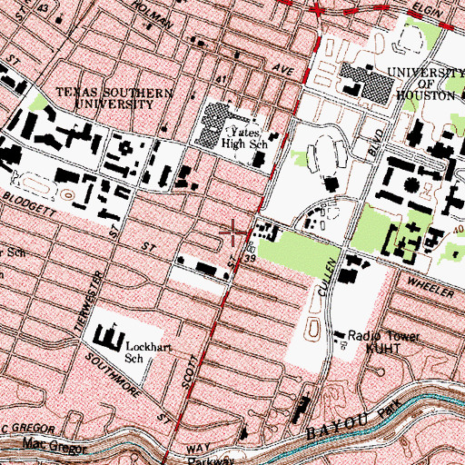 Topographic Map of Houston Fire Station 25, TX