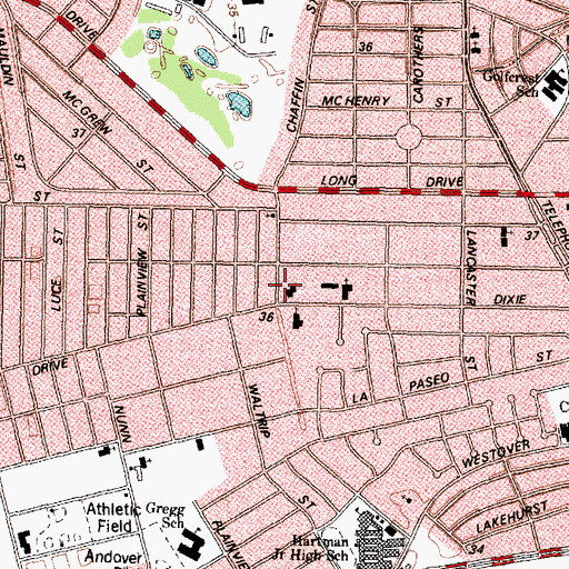 Topographic Map of Houston Fire Department / Emergency Medical Services Station 26, TX