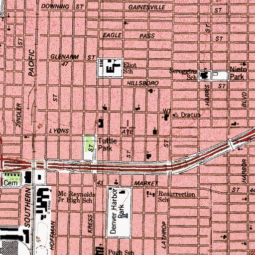 Topographic Map of Houston Fire Department Emergency Medical Services Station 27, TX