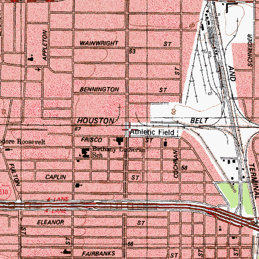 Topographic Map of Houston Fire Department / Emergency Medical Services Station 30, TX