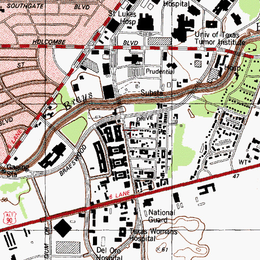 Topographic Map of Houston Fire Station Emergency Medical Services Station 33, TX