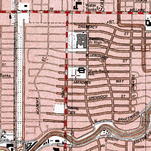 Topographic Map of Houston Fire Station Emergency Medical Services Station 37, TX