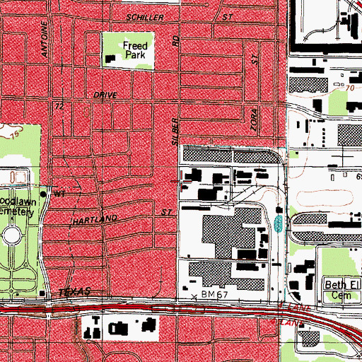 Topographic Map of Houston Fire Department Station 38, TX