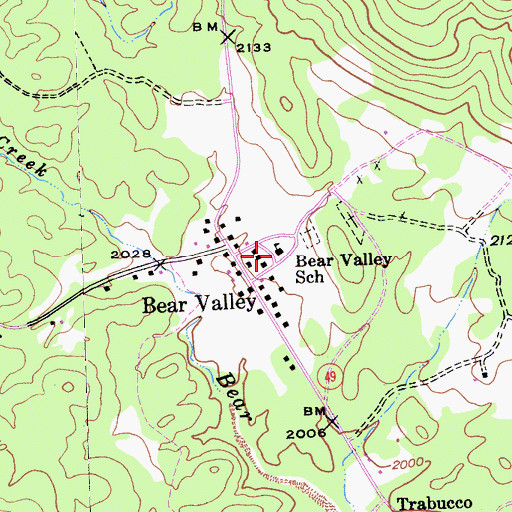 Topographic Map of Bear Valley School, CA