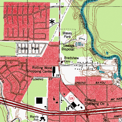 Topographic Map of Houston Fire Department / Emergency Medical Services Station 44, TX