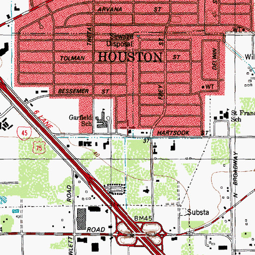 Topographic Map of Houston Fire Department Station 52, TX