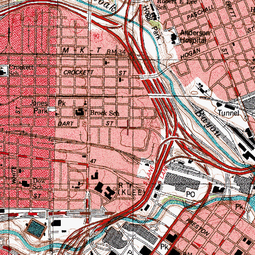 Topographic Map of Houston Fire Department Administration, TX