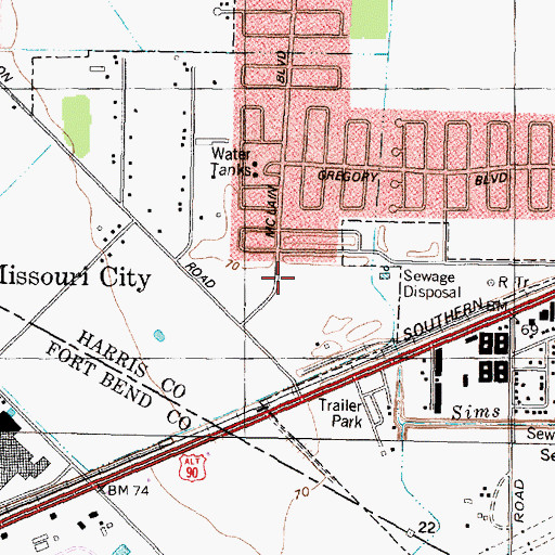 Topographic Map of Missouri City Fire and Rescue Services Station 2, TX