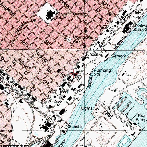 Topographic Map of Port Arthur Fire Department Central Station, TX